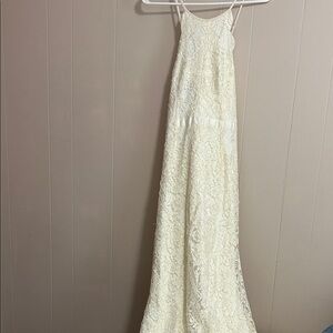 Lulus, Elegant Cream Lace Maxi Dress, Size L 
60% Cotton 40% Nylon, Lining 100%